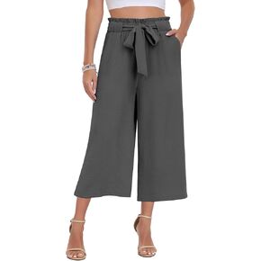 DILIUXING Womens Wide Leg Lounge Capri Pants with Pockets Lightweight High Waisted Adjustable Loose Tie Knot Trouser