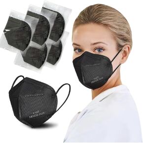 Borje KN95 Face Masks 50 Pcs, Individually Wrapped, 5-Ply Protection Black KN95 Mask, Disposable Face Masks for Adults