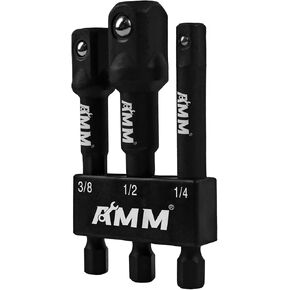 AMM Power Drill Sockets Adapter Sets,3-Piece Hex Shank Impact Driver Socket Adapter, Socket to Drill 1/4" 3/8" 1/2" Adapter