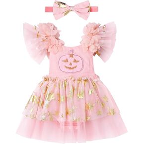 ODIZLI Newborn Baby Girls Halloween CostumePumpkin Romper Dress and Headband 2pcs set