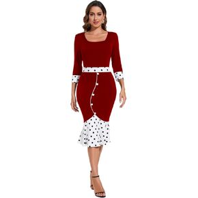 HugeNice Women's Business Work Midi Dress Elegant Bodycon Fishtail Dress Formal Church Wedding Guest Dresses