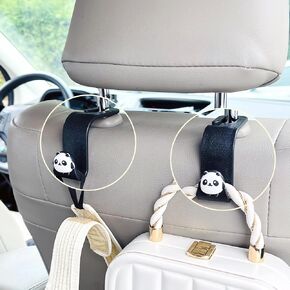 Car Hooks for Purses and Bags Cute Panda Car Seat Headrest Hook Hanger, Universal Vehicle Storage Animal Seat Back Holder (2pcs Panda Head)