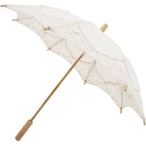 Toyvian Bridal Wedding Lace Parasol: 25.35 Inches White Lace Umbrella Women Vintage Umbrellas Handmade Boho Parasol with