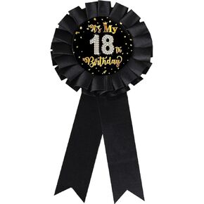 دبوس شارة صفيح باللون الأسود من It's My Birday دبوس من قماش الساتان دبوس عيد ميلاد سعيد لديكور حفلات أعياد الميلاد 18/21/30 جائزة روزيت شارة بروش للنساء والرجال والفتيات والأولاد