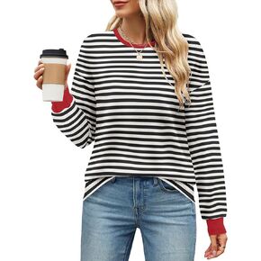 ZESICA Womens Long Sleeve Striped Shirts Fall Crewneck Casual Loose Fit Tunic Tops