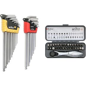 WIHA 66982 ErgoStar Ball End Hex L-Key، بوصة ومتري، 22 قطعة
