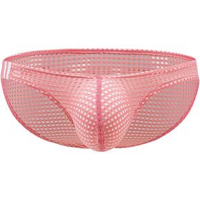 ohmydear Men's See Through Fishnet Bikini Briefs Low Rise Panties Breathable Underwear Bulge Pouch Briefs Mesh Underpants