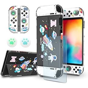 ﻿ ECHZOVE Switch OLED Protective Case, Clear Cover Case Compatible with Nintendo Switch OLED with Screen Protector and Thumb Grips - Rockets Theme ﻿