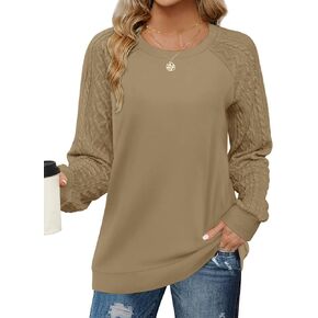 Crewneck Sweatshirts for Women Cable Knit Long Sleeve Sweaters Womens Fall Tops 2024 Trendy Clothes