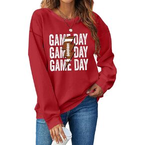 سويت شيرت نسائي بأكمام طويلة مطبوع عليه رسومات كرة القدم من Game Day، بلوفر لموسم كرة القدم