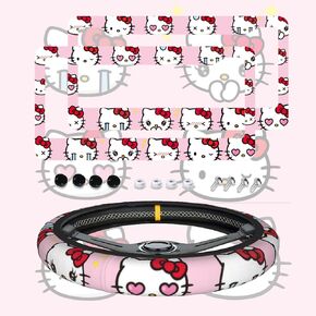 Black Cute Cartoon Steering Wheel Cover,Anime Kawaii License Plate Frames, Universal 15 Inches Car Accessories for Men Women