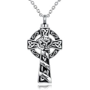 Celtic Knot Cross Cremation Jewelry Urn Necklace for Ashes for Men Women Circle Life Stainless Steel Keepsake Memories Ash Holder