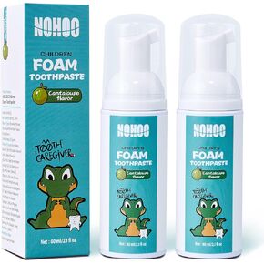 NOHOO Kids Foam Toothpaste with Fruit Flavor,Fluoride Free Natural Formul, Foam Toothpaste for Electric Toothbrush,Suitable for Toddler's Oral Cleaning and Cavity Prevention (2PCS Cantaloupe)