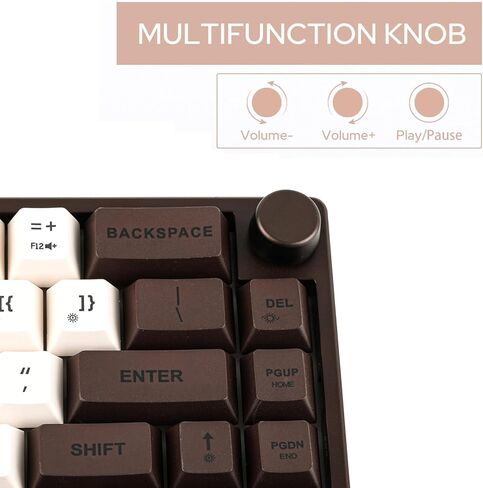 Feker IK65 VIA Programmable 2.4G/BT5.0/USB-C Mechanical Keyboard, 65% Hot Swappable Gasket-Mounted, with Sound Dampening Foams Kit, Volume-Control Knob, 4000mAh Battery, RGB for Win/Mac (Brown Knob) in Kuwait