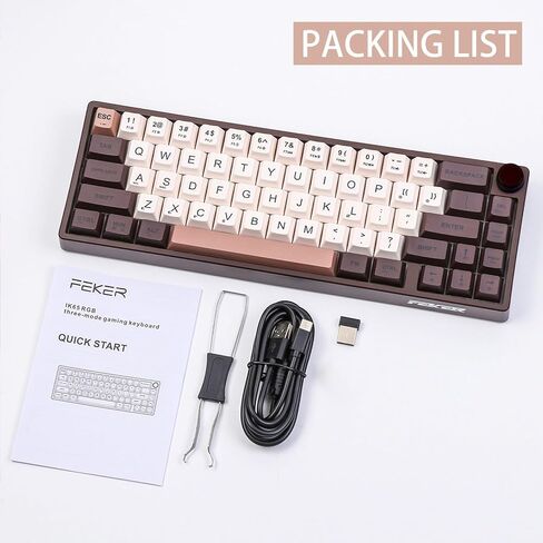 Feker IK65 VIA Programmable 2.4G/BT5.0/USB-C Mechanical Keyboard, 65% Hot Swappable Gasket-Mounted, with Sound Dampening Foams Kit, Volume-Control Knob, 4000mAh Battery, RGB for Win/Mac (Brown Knob) in Kuwait