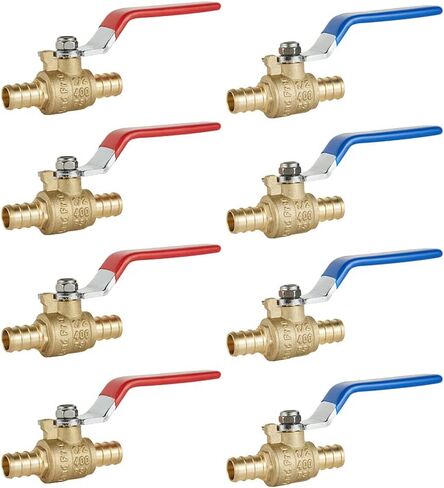 6 PCS1/2" PEX Ball Brass Valve, Barb Crimp Pex Connection, Full Port Water Stop Shut-off Valve, Red (Hot) and Blue (Cold) Levels, (6) in Saudi Arabia