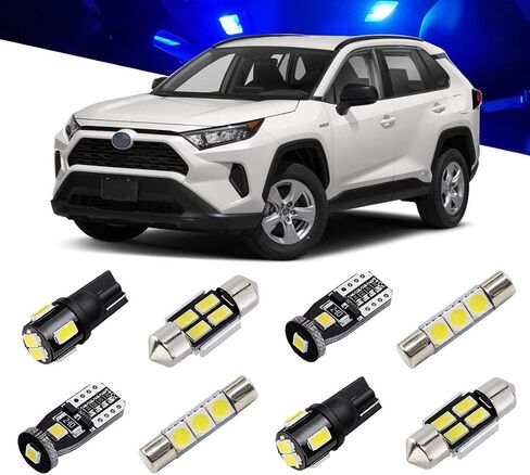 مجموعة مصابيح داخلية LED بيضاء لسيارة Toyota RAV4 2016 2017 2018 2019 2020 2021 2022 حزمة مصابيح LED داخلية فائقة السطوع 6000K + أضواء لوحة الترخيص وأداة التثبيت in Kuwait