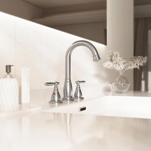 Phiestina 3 Hole 8 Inch Brushed Gold 2 Handle Widespread Bathroom Faucet with Metal Pop Up Drain,WF017-4-BG in Saudi Arabia