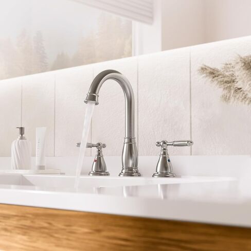 Phiestina 3 Hole 8 Inch Brushed Gold 2 Handle Widespread Bathroom Faucet with Metal Pop Up Drain,WF017-4-BG in Saudi Arabia