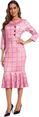 HugeNice Women's Business Work Midi Dress Elegant Bodycon Fishtail Dress Formal Church Wedding Guest Dresses in Kuwait