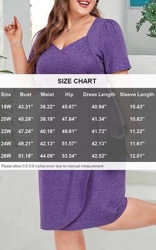 Womens' Plus Size Summer Short Sleeve Knee Length Flattering Hide Belly Fat Faux Wrap Dresses in Saudi Arabia