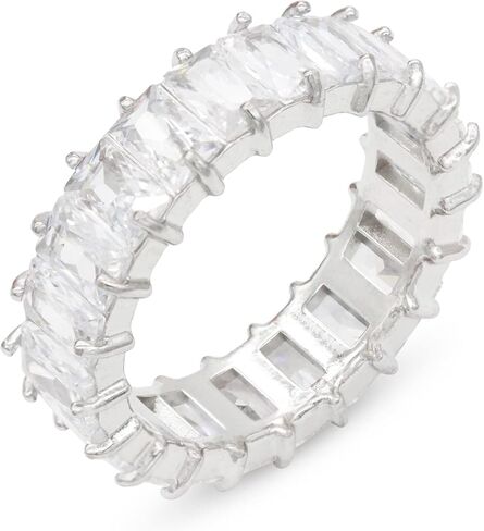 Lavencious 5mm Radiant Cubic Zirconia Stainless Steel Eternity Ring All-Around Band Ring for Women Size 6-9 in Saudi Arabia