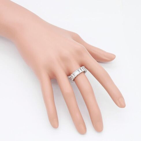 Lavencious 5mm Radiant Cubic Zirconia Stainless Steel Eternity Ring All-Around Band Ring for Women Size 6-9 in Saudi Arabia