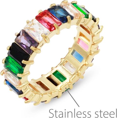 Lavencious 5mm Radiant Cubic Zirconia Stainless Steel Eternity Ring All-Around Band Ring for Women Size 6-9 in Saudi Arabia
