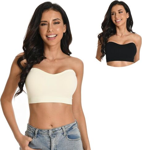 Strapless Bras for Women Non-Slip Strapless Bra Removable Pads Wireless Bandeau Bra Tube Top Bra with Clear Straps in Saudi Arabia