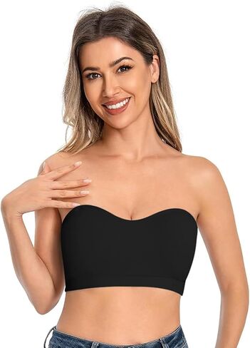 Strapless Bras for Women Non-Slip Strapless Bra Removable Pads Wireless Bandeau Bra Tube Top Bra with Clear Straps in Saudi Arabia