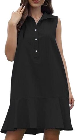 Women's Summer V Neck Button Down Shirt Dress Casual Collared Flowy Cotton Linen Mini Dress with Pockets in Saudi Arabia