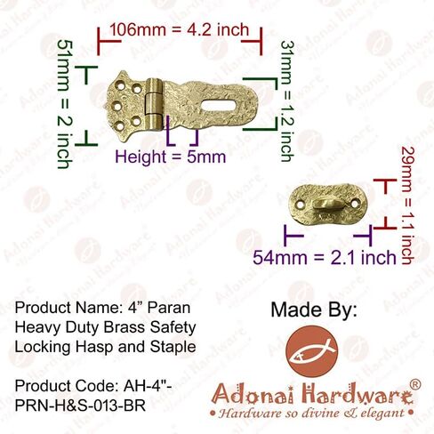 Adonai Hardware "Paran" Heavy Duty Brass Safety Locking Hasp and Staple (4" x 2 Pack, Satin Brass) for Vintage Pirates Treasure Chest, Trunk, Wooden Jewelry Box, Cases, Furniture and Sheds in Kuwait