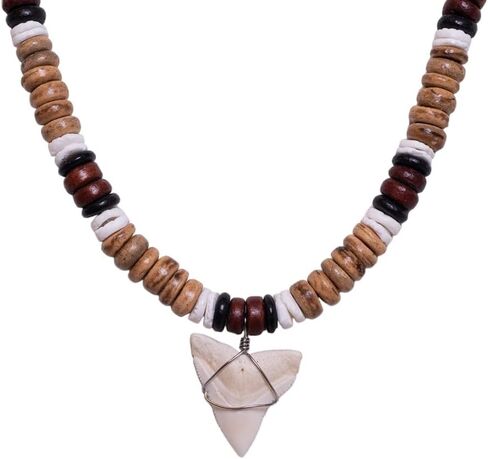 BlueRica Shark Tooth on Coconut and Shell Beads Necklace (20" 4U) in Kuwait