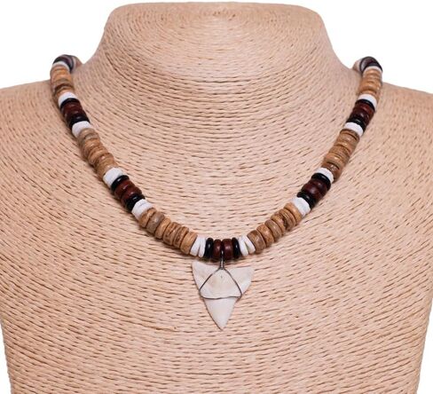 BlueRica Shark Tooth on Coconut and Shell Beads Necklace (20" 4U) in Kuwait