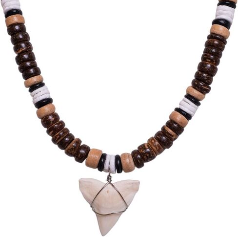 BlueRica Shark Tooth on Coconut and Shell Beads Necklace (20" 4U) in Kuwait