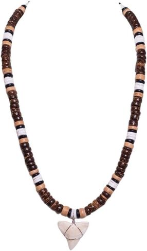 BlueRica Shark Tooth on Coconut and Shell Beads Necklace (20" 4U) in Kuwait