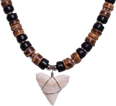 BlueRica Shark Tooth on Coconut and Shell Beads Necklace (20" 4U) in Kuwait