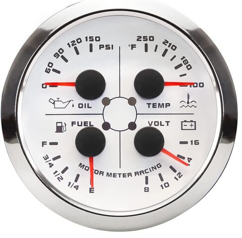 MOTOR METER RACING W Pro Series 85mm 3-3/8" 4 in 1 Multi-Function Gauge Water Temperature °F Oil Pressure PSI Fuel Level 240-33 ohms Voltage 12 Volt Black Dial White LED Waterproof in Saudi Arabia