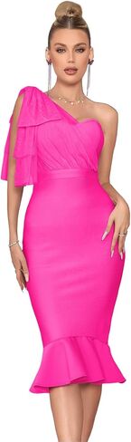 شبكة كتف واحد القوس Bodycon ميدي التخرج عيد ميلاد فستان العشاء ذيل السمكة ضمادة فستان حفلة كوكتيل in Kuwait