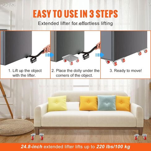 VEVOR Furniture Dolly، دمى متحركة للأثاث مع عجلات دوارة 360 درجة PP ولوحة من الصلب الكربوني، مجموعة أدوات رفع الأثاث بسعة 680 رطلًا لتحريك أريكة ثلاجة الأثاث الثقيل in Saudi Arabia