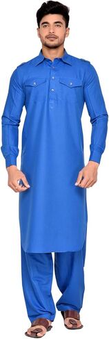 Elina fashion Men's Tunic Cotton Pathani Style Set Indian Pakistani Traditional Wear in Kuwait