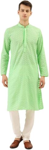Men's Chikankari Embroidered Kurta And Chudidar Set in Kuwait