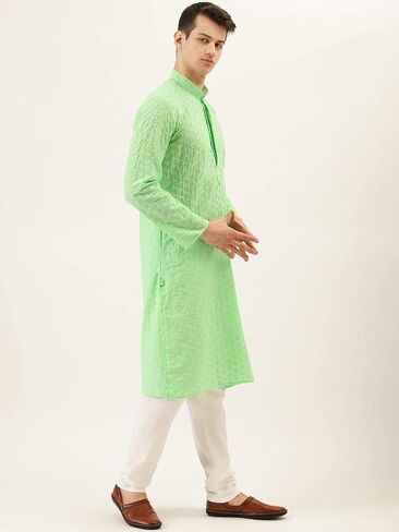 Men's Chikankari Embroidered Kurta And Chudidar Set in Kuwait