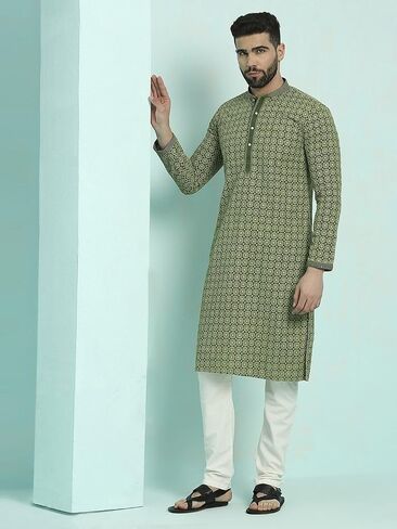 Men's Chikankari Embroidered Kurta And Chudidar Set in Kuwait
