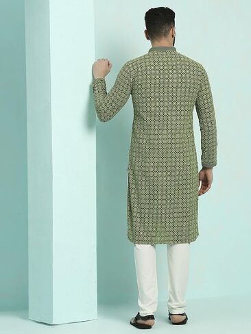 Men's Chikankari Embroidered Kurta And Chudidar Set in Kuwait