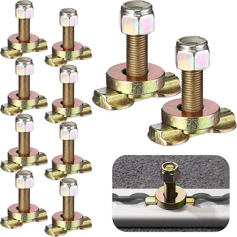 10 Pcs L Track Double Lug Threaded Stud Nut Fitting Tie Down Bearing 5500 LBS Using with L Track Rail to Create Heavy Duty Bolt Down Anchor Points for Trailer Truck Bed Cargo Control (Silver) in Saudi Arabia