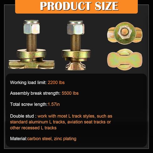 10 Pcs L Track Double Lug Threaded Stud Nut Fitting Tie Down Bearing 5500 LBS Using with L Track Rail to Create Heavy Duty Bolt Down Anchor Points for Trailer Truck Bed Cargo Control (Silver) in Saudi Arabia