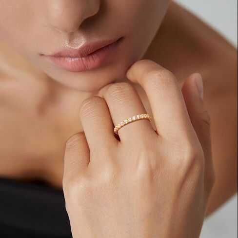 Birthstone Rings Eternity Band 925 Sterling Silver/Yellow Gold Created Gemstone Stackable Wedding Band Half Eternity Rings for Women Size 6 to 10 in Saudi Arabia