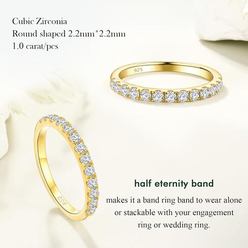 Birthstone Rings Eternity Band 925 Sterling Silver/Yellow Gold Created Gemstone Stackable Wedding Band Half Eternity Rings for Women Size 6 to 10 in Saudi Arabia