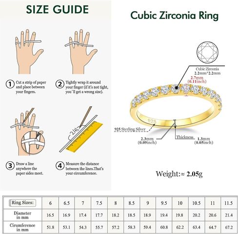 Birthstone Rings Eternity Band 925 Sterling Silver/Yellow Gold Created Gemstone Stackable Wedding Band Half Eternity Rings for Women Size 6 to 10 in Saudi Arabia